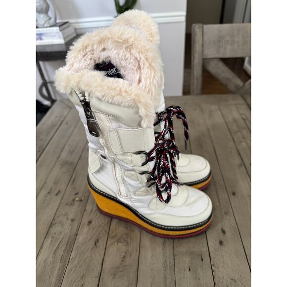 NWT PAJAR Canada Platform Wedge White Waterproof Lace Up Winter Boots Size 37 - Picture 1 of 8
